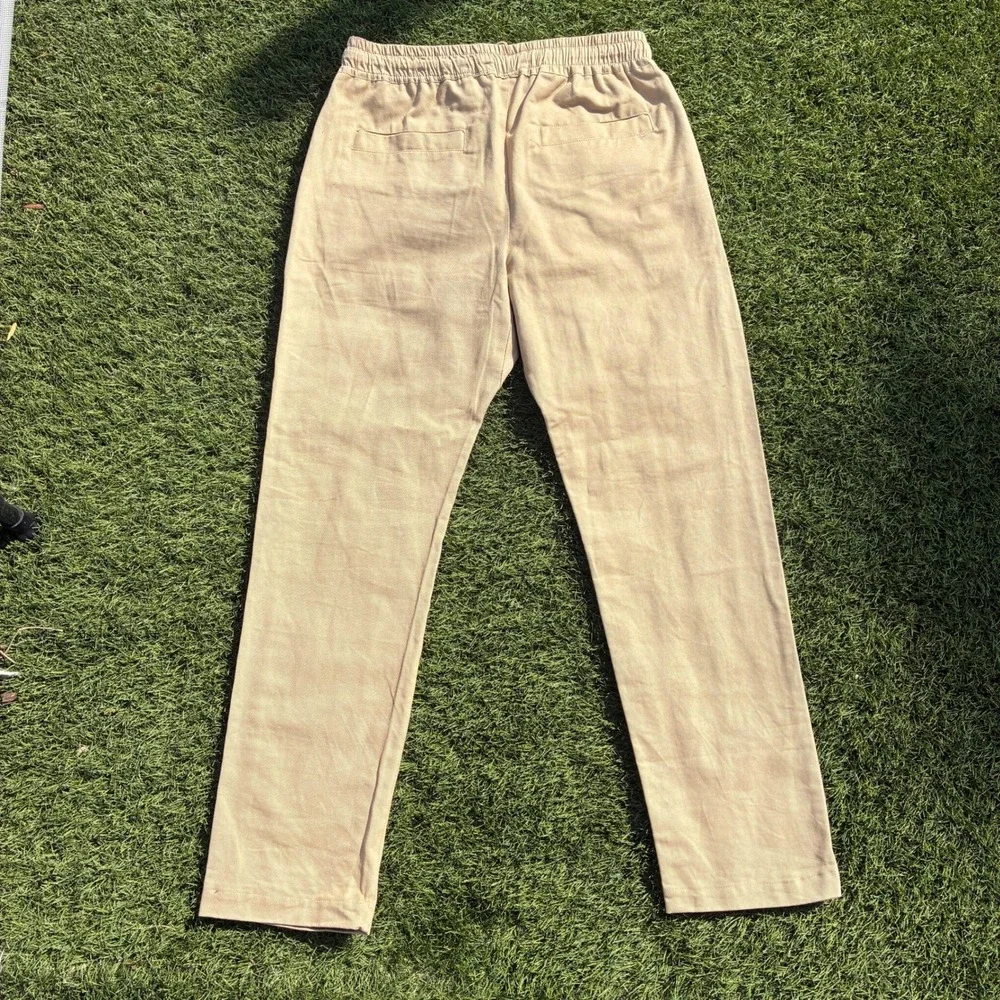 MNML Mens Small Tan Drawstring Pants Relaxed Straight Leg Coastal Beach Trousers